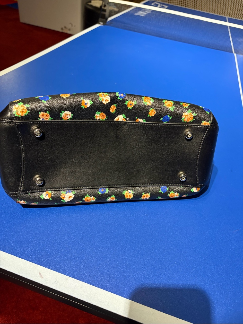 Coach Black Leather Satchel with Orange & Blue Floral Print - Picture 3 of 8